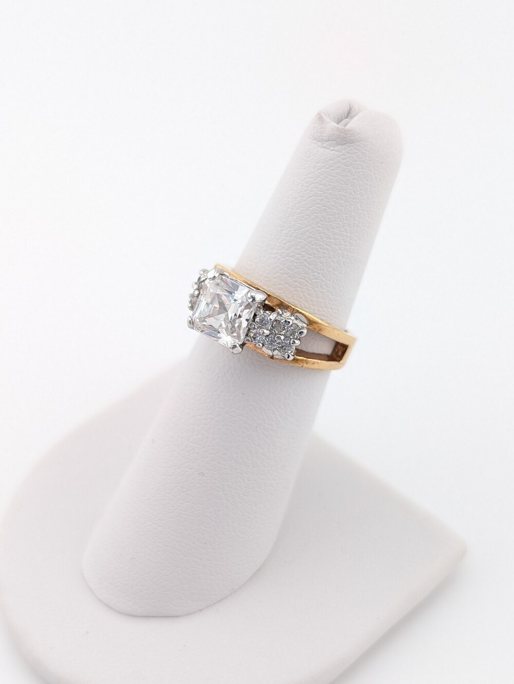 Vintage 14K HGEP Gold Princess Cut CZ Cocktail Engagement Ring Sz 5.75